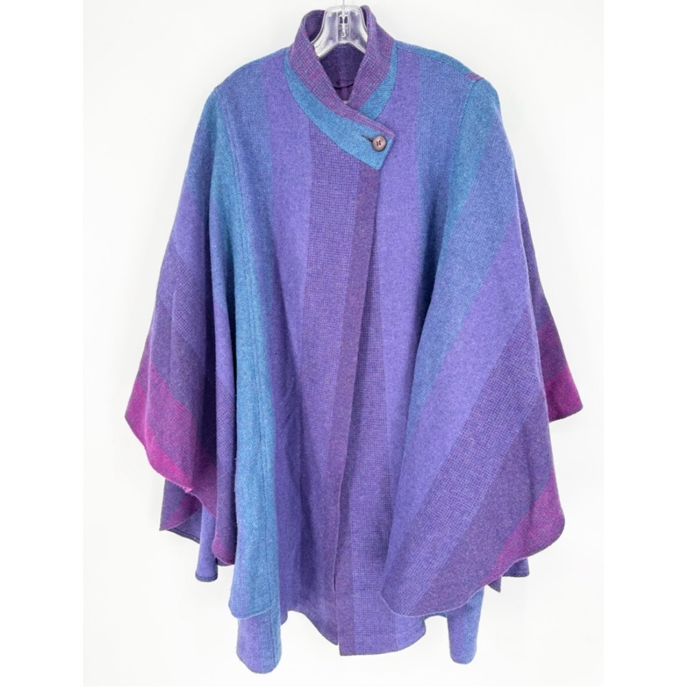 Vintage AVOCA Collection Ireland 100% New‎ Wool 80s Cape Poncho Striped Size S